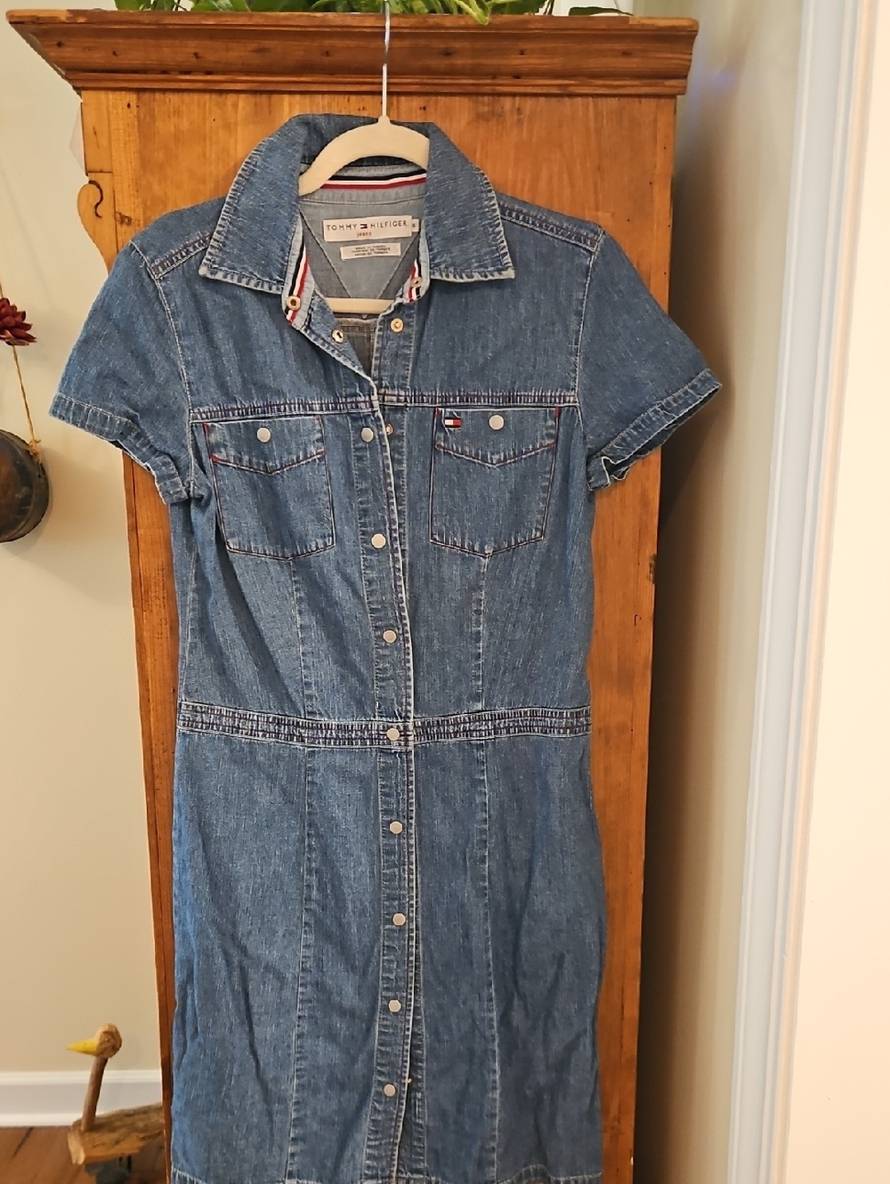 Vintage Tommy Hilfiger Classic Short Sleeve Denim Button-Front Dress - Blue